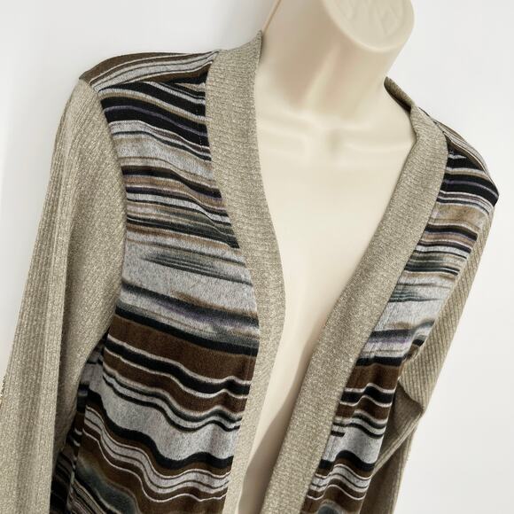 Kori America NEW Sage/Mix Stripes Sequin Elbows Duster Cardigan Womens Sz S - Picture 2 of 7